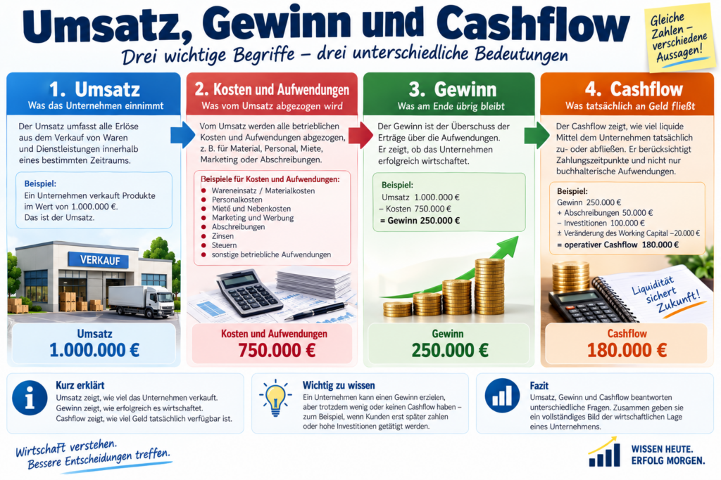 Umsatz Gewinn und Cashflow